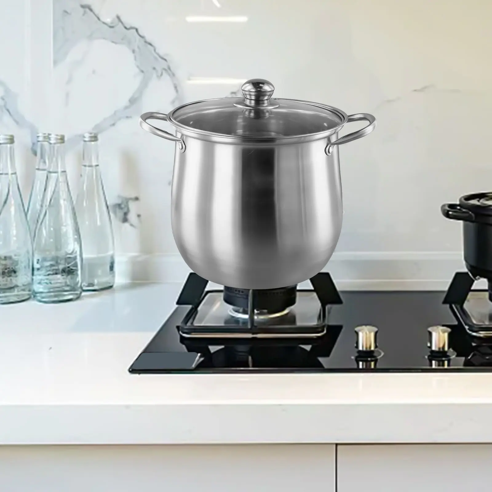 

1pcs Stainless Steel Stock Pot For 3-4 Persons Large Capacity Soup Pot 5mm Thick Bottom Pot Can Steam And Cook Kitchen Gadget