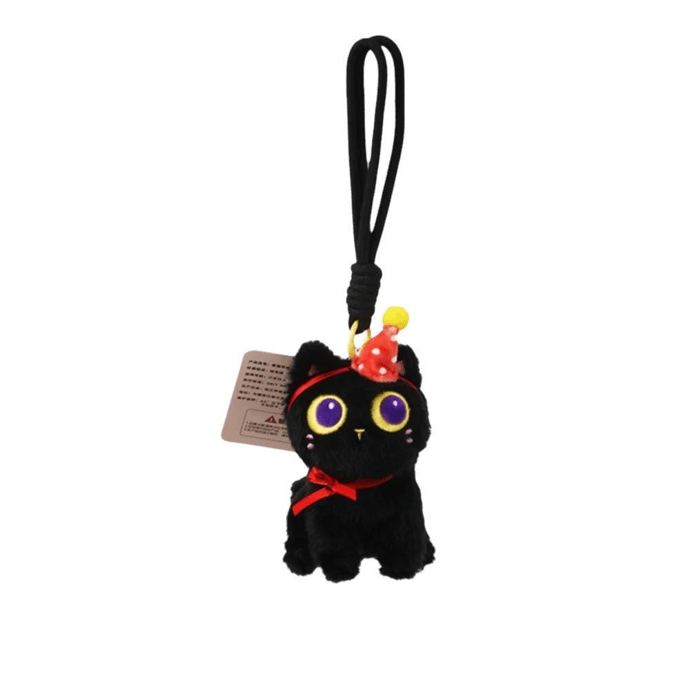 Doll Soft Stuffed Black Cat Plush Big Eye vegetable Stuffed Kitten Doll Cute Cat Adorable Plush Keychain Bag Charm