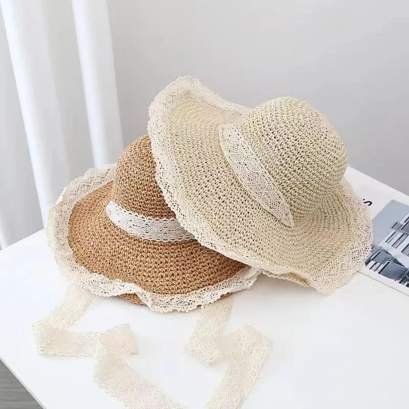 Womens Summer Straw Hat Foldable Sun Hat Wide Large Brim Beach Hats Fashion Holiday Straw Hat Beach UV Protection Cap