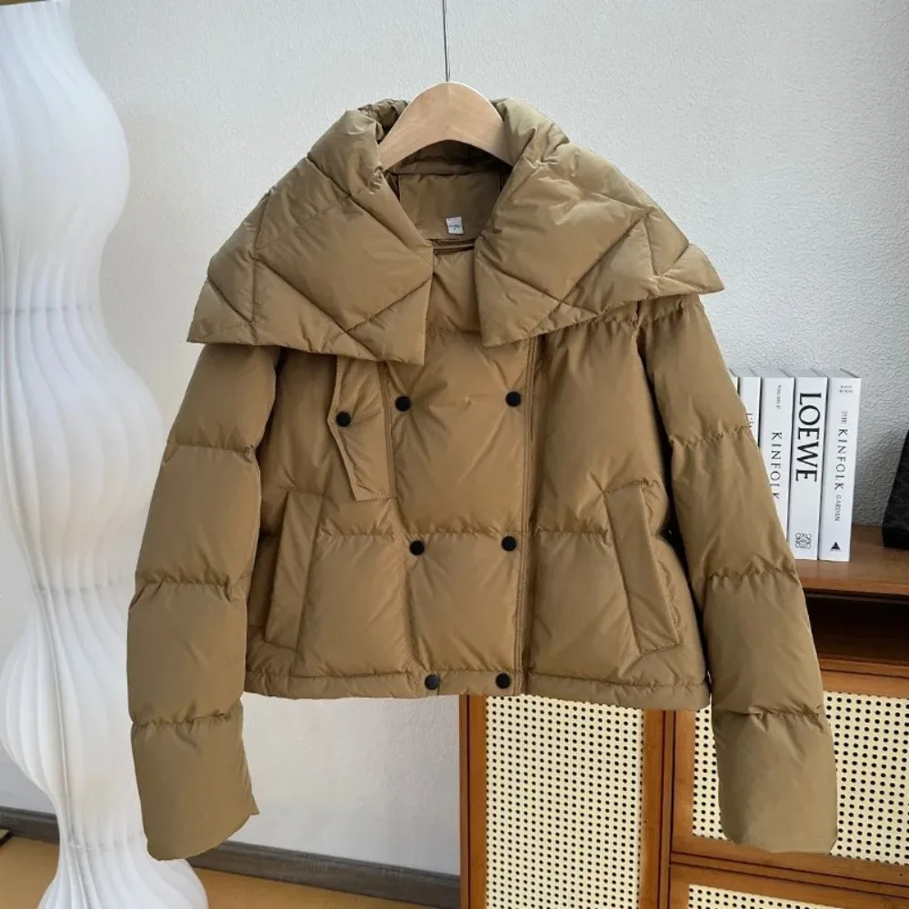 

New Women 2025 Winter 90% Duck Down Coat Short Puffer Jacket Female Korean Fashion Double Breasted Parkas Female Outwear