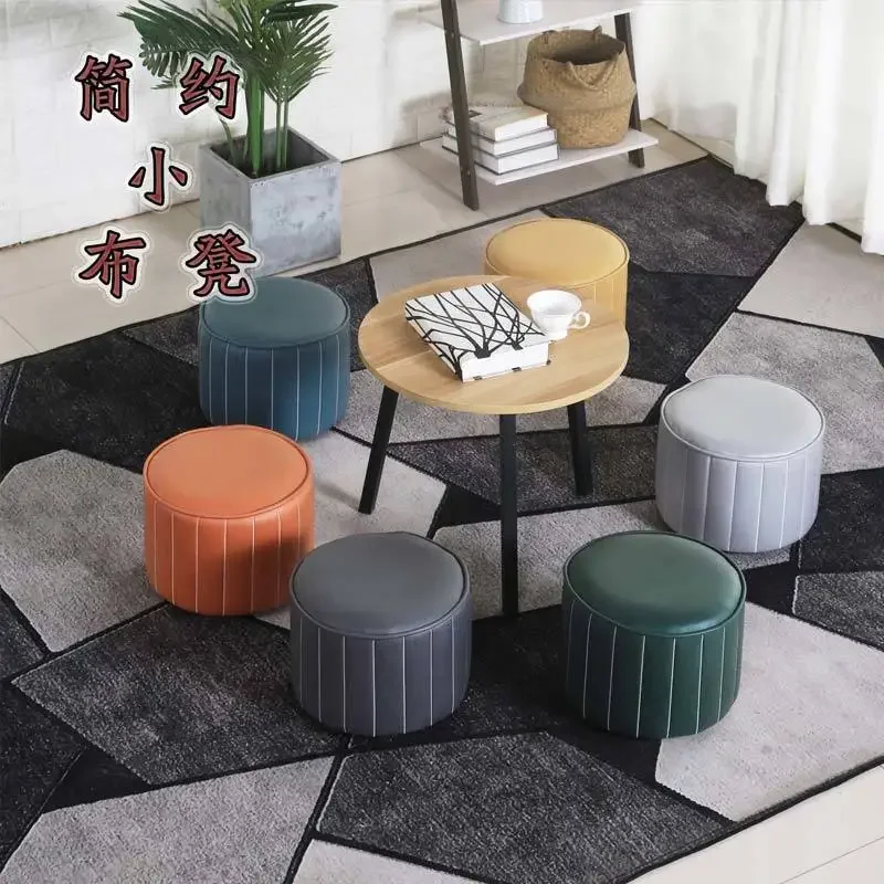 

Small Stools Pumpkin Shape Stools Light Luxury Tech Cloth Stool Nordic Soft Tea Tables Ottomans Bench Pouf Footrest Vanity Chair