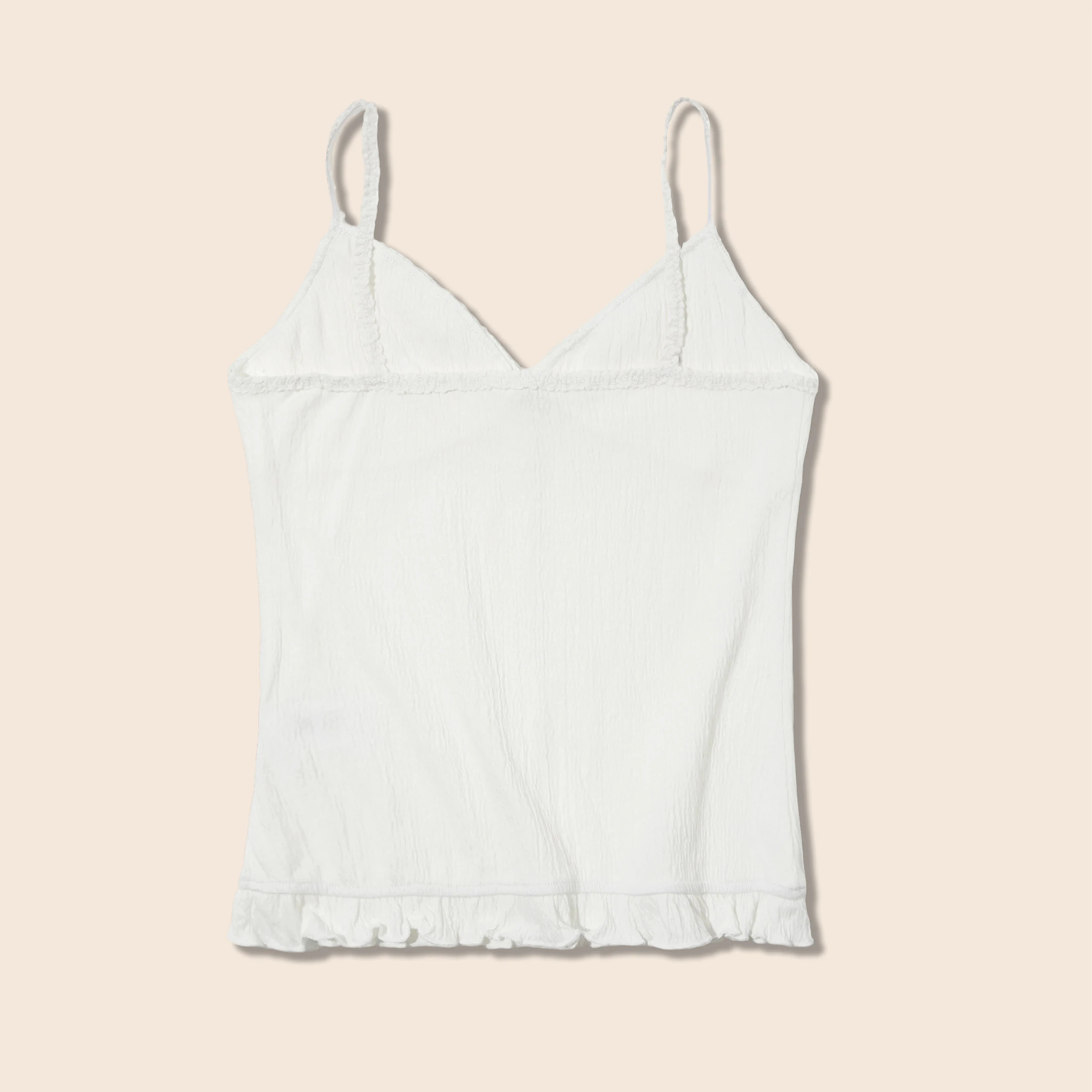 YESCCI Women Sleeveless Top V-Neck Vacation Style Bow Detail Ruffle Hem Tank Top Slim Fit Cotton Sweet Casual Camisole S56427109