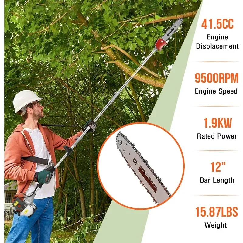 Gasoline Powered Hedge Trimmer 41.5cc 5 in 1 Multi-Function Garden Pruning Tool Gasoline Weeder Long Reach Pruning Saw