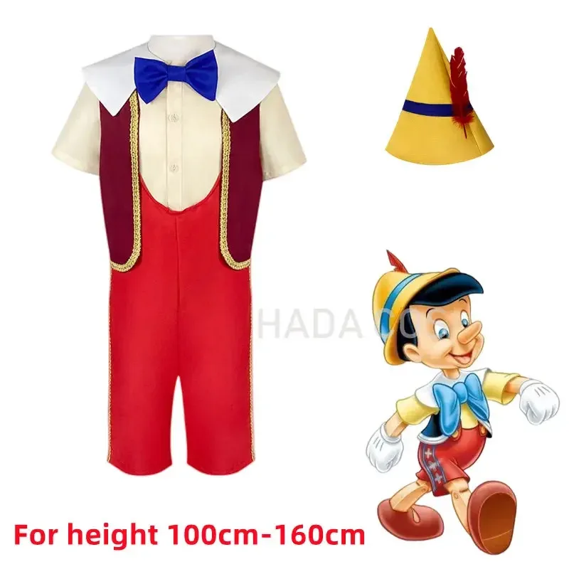 Pinocchio Cosplay Costume Top Pants Vest Hat Boys Children Stage Performance Clothing Carnival Halloween Kids
