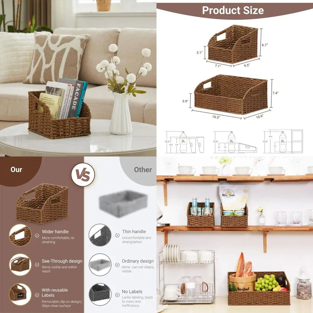 

3-Piece Brown Wicker Basket Set for Kitchen Storage, Fruits, Bread, Vegetables, Bohemian Decor