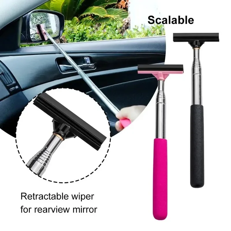 Car Telescopic Rearview Mirror Squeegee Portable Rainy Side Wiper Car Tool Glass Cleaning Handheld Mirror Window