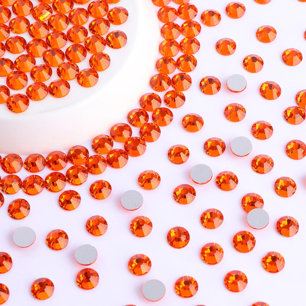 SS3-SS30 Orange Glass Rhinestone Non Hotfix Flatback Glitter Crystals Stones Glue on Diamond Strass for DIY Dress Clothing