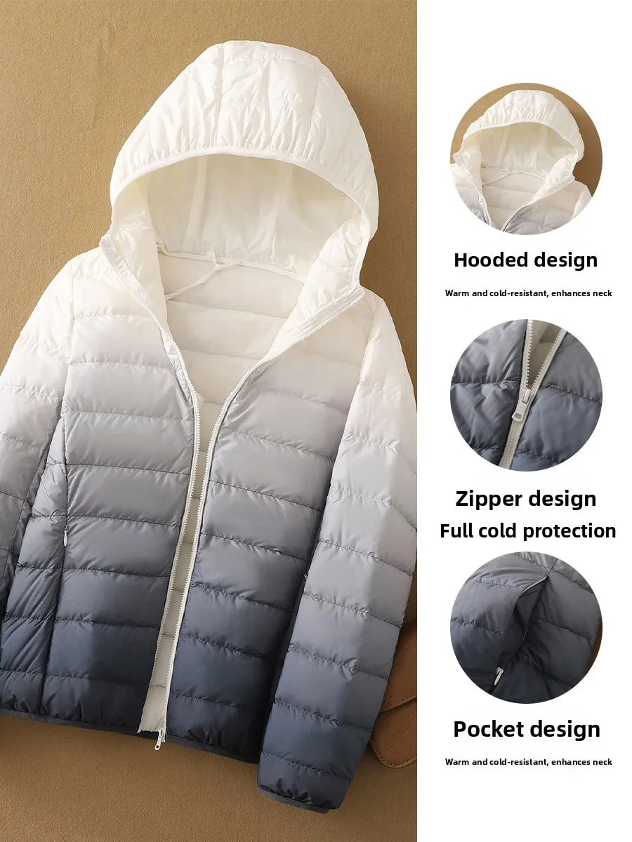 Yaloo Lightweight Puffer Jaet Hooded Casual Warm Cold Resistant adient Color ort Sle Du down Filling Cloudlike Feel