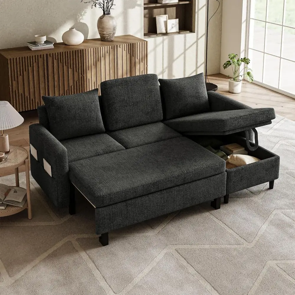 

Convertible L-Shaped Sectional Sofa with Storage, Reclining Chaise, USB & Type-C Ports, Ideal for Small Spaces (K Gray)
