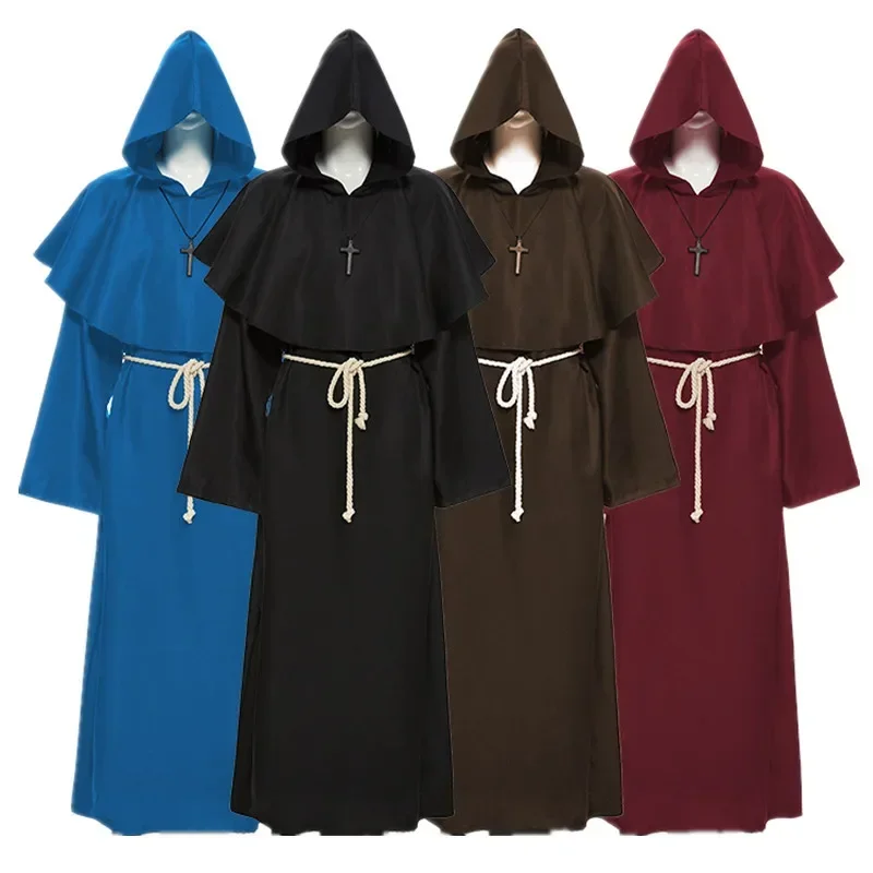 Unisex Halloween Robe Hooded Cloak Costume Plague Doctor Cosplay Monk Suit Adult Role Playing Decoration Clothing