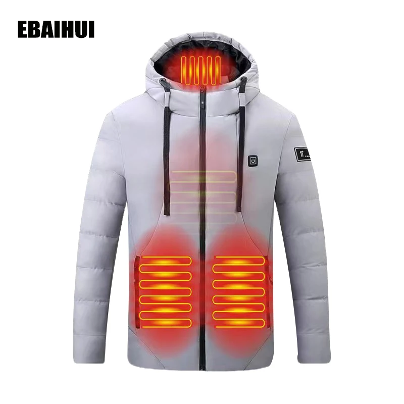 EBAIHUI-chaquetas calentadas inteligentes para hombre, abrigos de algodón con capucha y carga USB, abrigo grueso y cálido para exteriores,