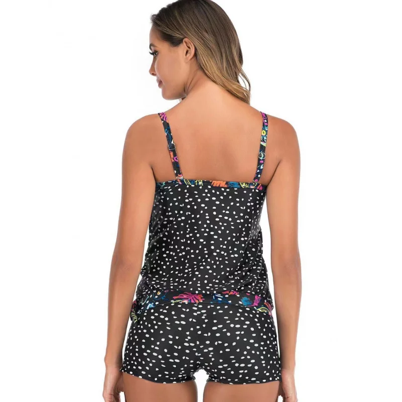 스트랩이 있는 투피스 수영복 보수적 오프 숄더 여성 수영복 Tankini 클래식 수영복