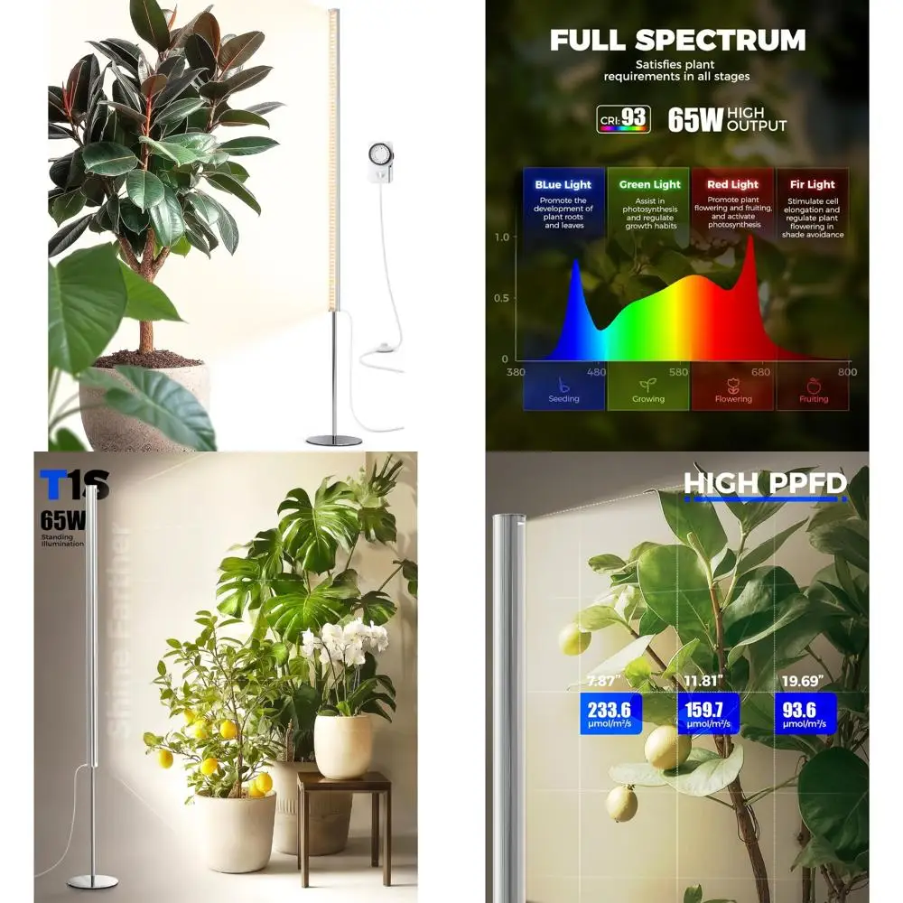 

Indoor Vertical Full Spectrum Grow Light 65W with Timer, 660nm High PPFD for Optimal Plant Growth