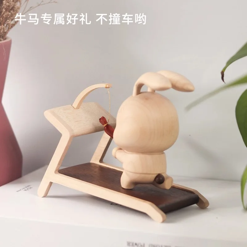 OUI Adorable Relaxed Rabbit Wooden Figurine Handcrafted Animal Sculpture for Home/Office Desk Decoration Gift for Her Women Girl