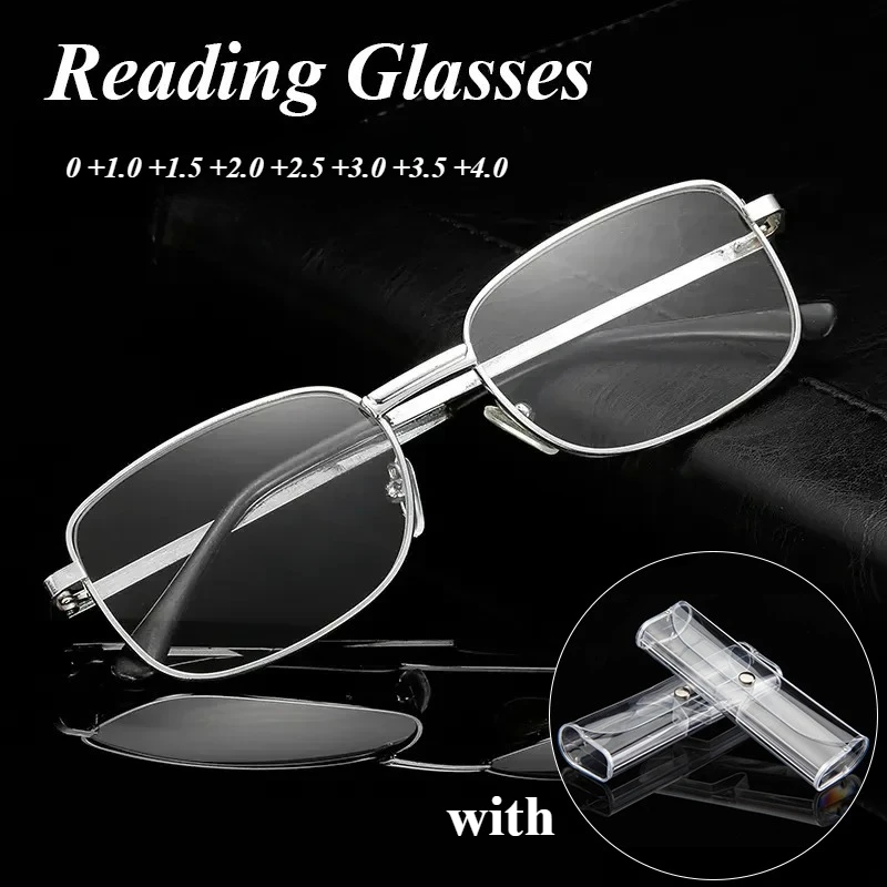 Lesebrille mit Metallrahmen für Männer und Frauen +1,0 +1,5 +2,0 +2,5 +3,0 +3,5 +4,0 Presbyopie-Brille Bringenetui