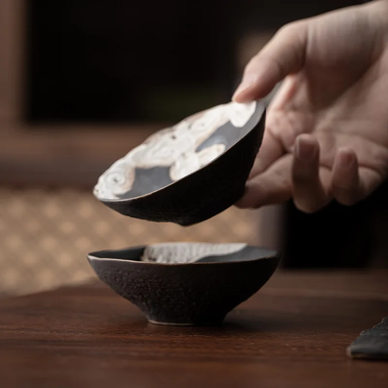 80ml Xianglong Cup Japanese-style Handmade Black Stoneware Teacup Tea Bowl Small Master Cup Single Tea Cup KungFu TeaSet Teaware
