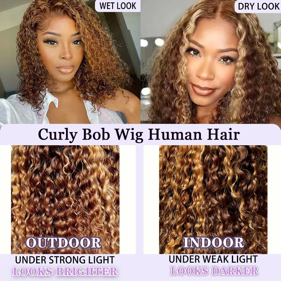 Highlight Short Bob Deep Wave Wig Human Hair P4/27 Colored Ombre 5x5 HD Lace Frontal Wigs Pre Plucked With Baby Hair Natural Hairline For Women view 6
