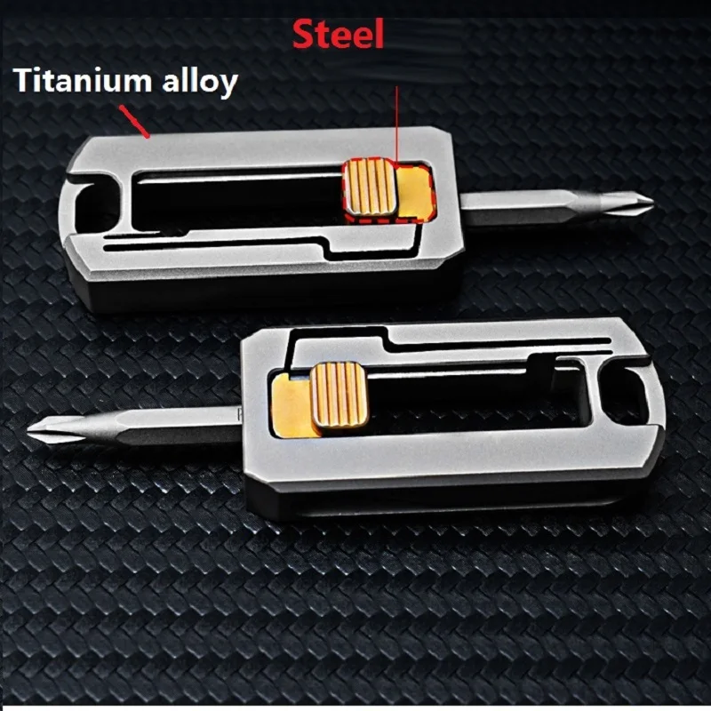 Mini titanium alloy screwdriver bit, Handle screwdriver, Home portable disassembly tool EDC，Cross slotted screwdriver Keychain