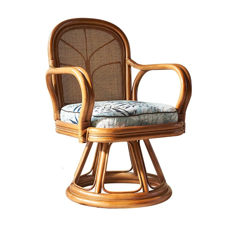 Japanese-style rattan leisure chair South East Asiaroom balcony back chair, designer home rattan rotating recliner