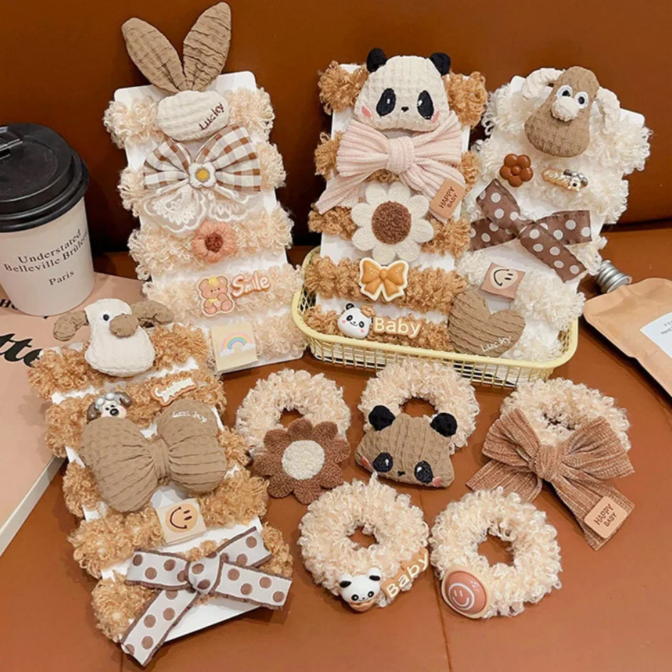 

Cute Panda Milk Coffee Color Hair Rope Autumn and Winter Little Girl Hair Tie Ball Head Baby Hair Band Hair Accessories ZY02