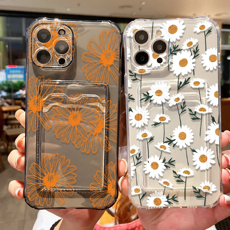 Daisy Floral Clear Case For Samsung Galaxy S25 S26 Ultra S24 FE S23 S22 Case A57 A37 A56 A55 A36 A26 A17 A07 Wallet Card Covers