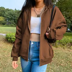 2024 Women Sweatshirt Autumn and Winter Harajuku Hoodie Casual Loose Drawstring Cardigan Sports Hoodies Women Outerwear tops