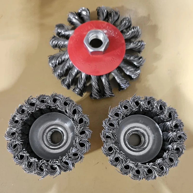 3 PCS 4 Inch Wire Wheel Cup Brush Set For Grinder Red Wire Wheels For 4 1/2 Angle Grinder For Heavy Cleaning Rust Stripping