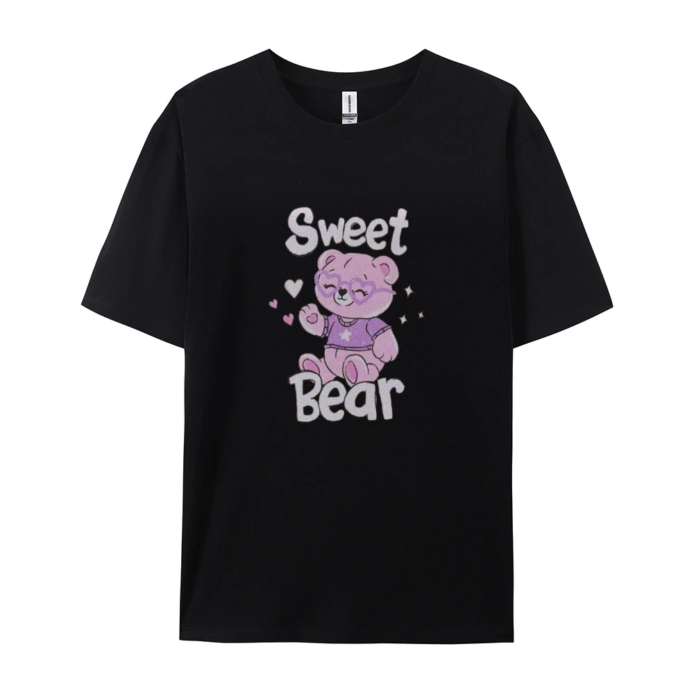 Anime Bear Print, Y2K T-shirt,Women Short T-shirt,Short sleeve,100% cotton,Double-sided,Holiday wear,Foundation wear, Street