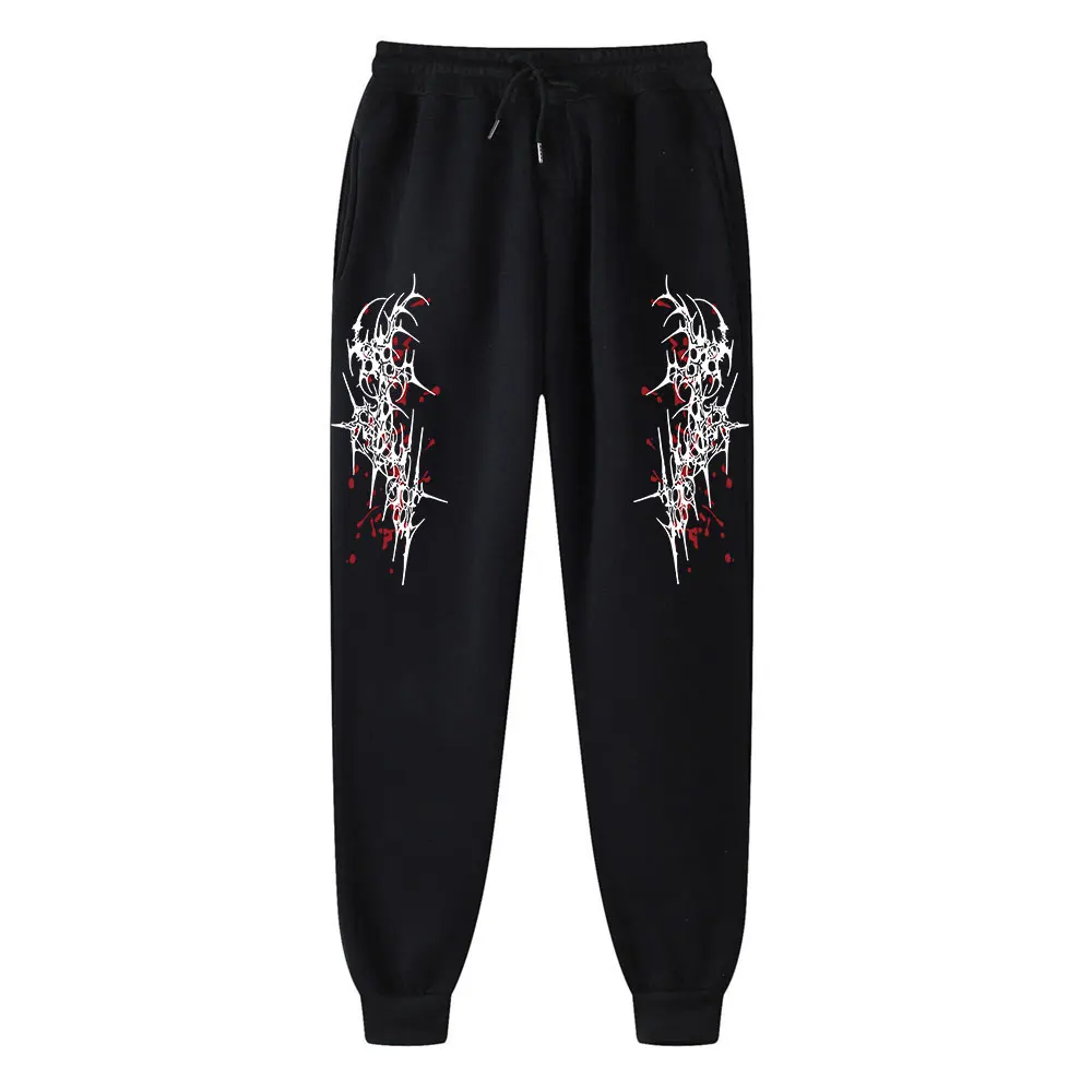 بنطال رجالي بتصميم برباط كبير الحجم للارتداء اليومي بنطال رياضي بطباعة شوكة بنطال رياضي مريح للركض #6