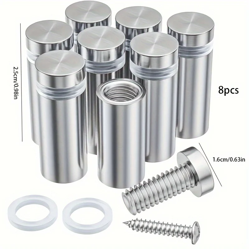 8PCS Stainless Steel Bracket Screw Decorative Nail for Advertising Signs Hollow Mirror Glass Studs Decorative Screws for Hanging