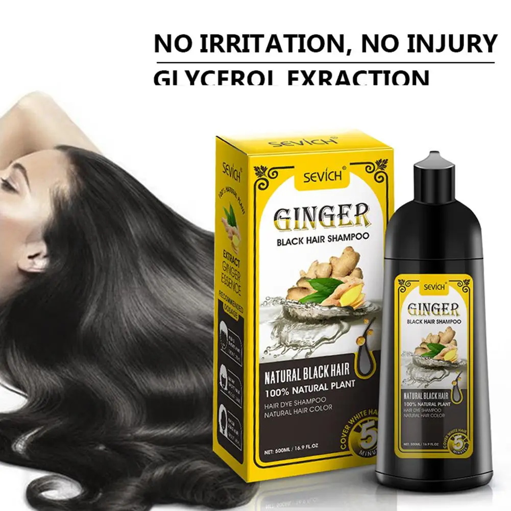 Shampoo colorante per capelli nero al cocco naturale allo zenzero da 500ml soluzione colorante permanente per capelli veloce e di lunga durata per capelli grigi F6N1