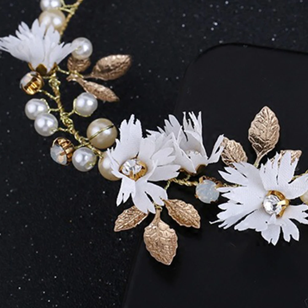 

Floral Crown Headb Bridal Headwear Wedding Flowers Girl Pearl Design Adjustable Size Sweet Elegant Hair Travel Beach