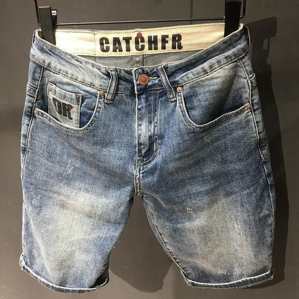 Koreańska moda Luksusowe męskie letnie szorty jeansowe w stylu vintage Solidne spodnie dla mężczyzn Retro Odzież robocza Luźne szorty do kolan