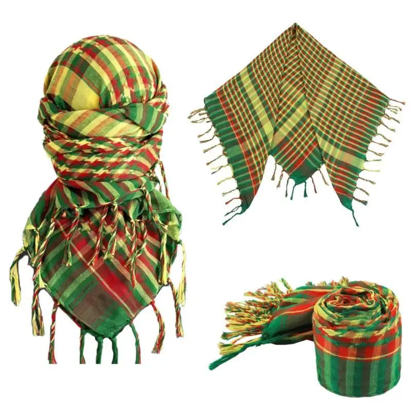 Rasta Plaid Tassel Keffiyeh Scarf Lightweight Breathable Checkered Head Wrap Neck Shawl For Cosplay Halloween Party Accessory