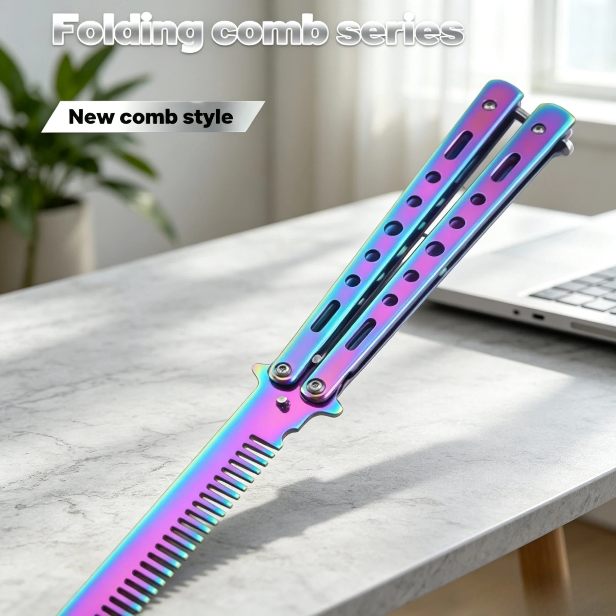 1PCS Foldable Butterfly Knife Style Comb Beard Moustache Brush Stainless Steel Salon Hairdressing Styling Tool