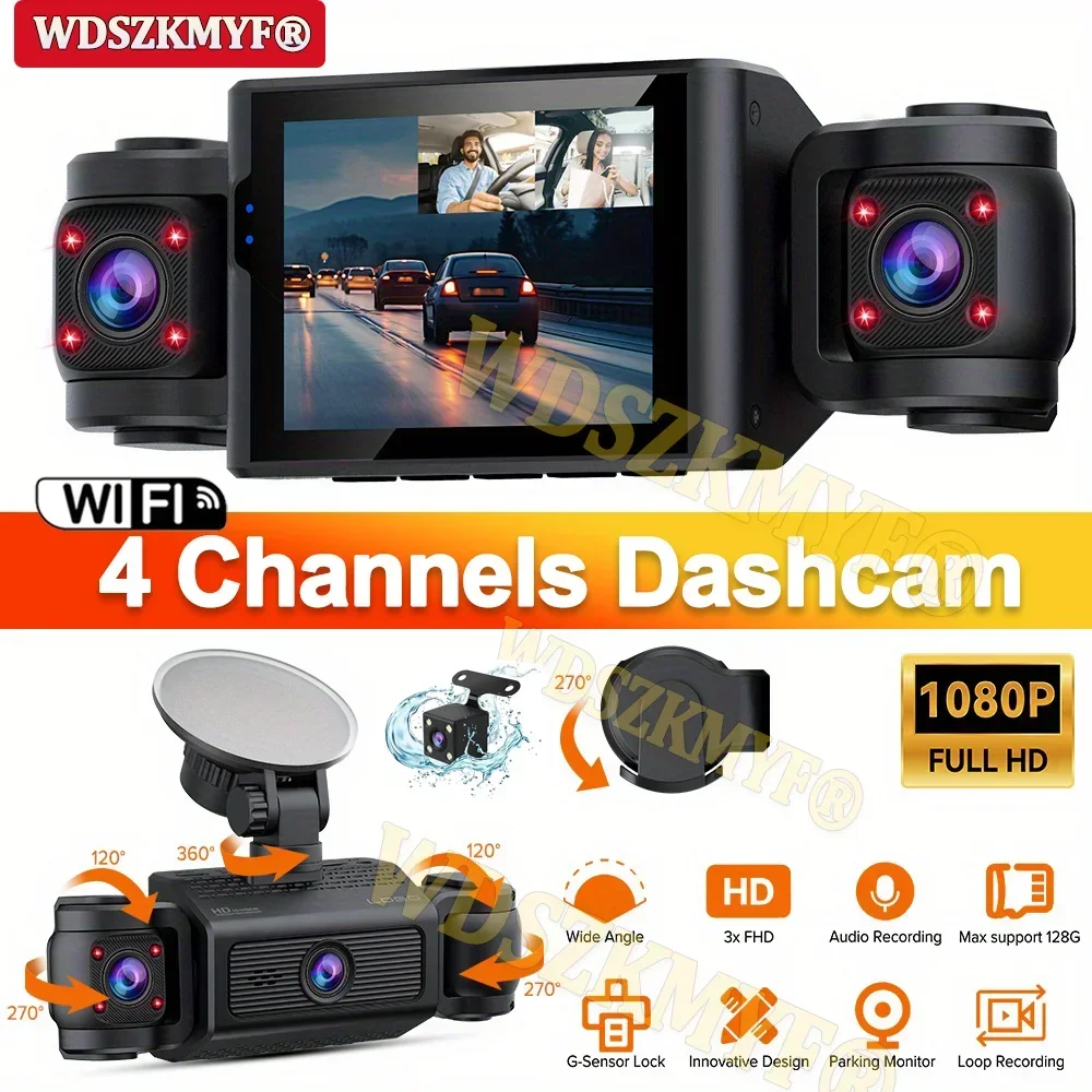 

360° Car Dash Cam 3/4 Channels Video Recorder WIFI 1080P Car DVR 3Lens Front left right Rear camera Black Box Car accessory
