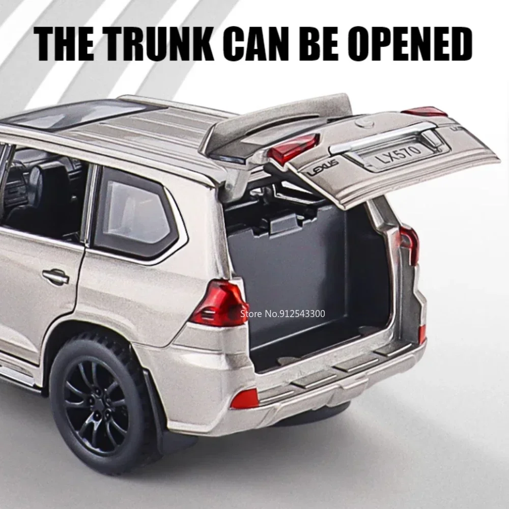 1:32スケール LX570 車模型おもちゃ 合金ダイキャスト ドア開閉 サウンドライト プルバック SUV オフロード車 クリスマスプレゼント 子供向け