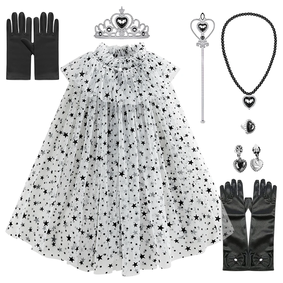 2026 Summer Kids Star Print Princess Cape Sets Toddler Girls Christmas Party Cloak Dress Up Child Halloween Dresses Accessories