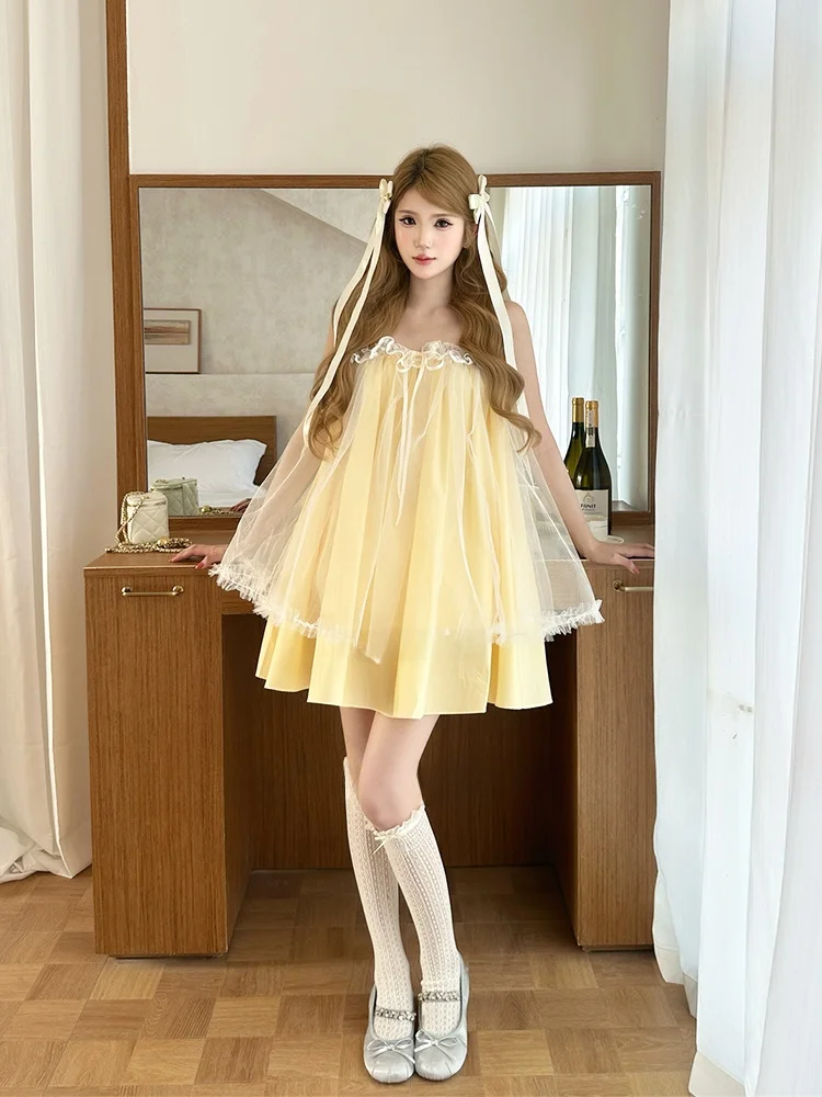 

Sweet Princ Birthday Girl Doll Skirt Sle Vaion Fairy Puffy Dr Strapl Vest Dr High Waist A-Line ort Skirt