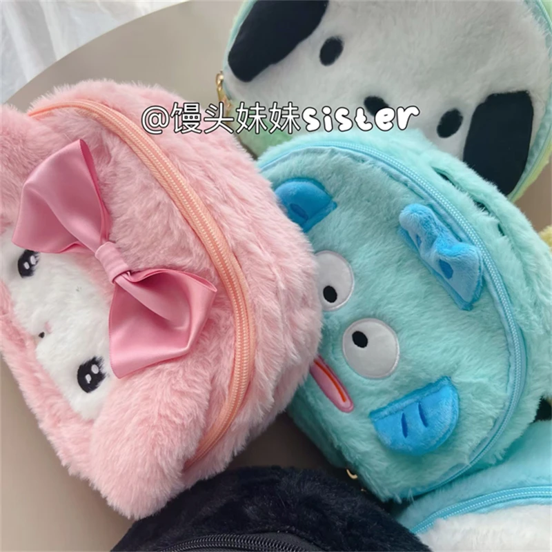 Sanrio High Capacity Cosmetic Bag Kuromi My Melody Cinnamoroll Pom Pom Purin Cartoon Plush Bag Handbag Cosmetic Storage Bag