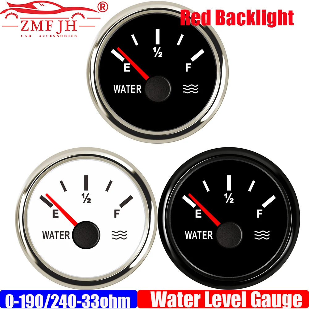 

ZMFJH Pointer 2"52MM Water Level Gauge with Bracket Red Backlight 0-190 OHM,240-33ohm Water Tank Meter Indicator for Car Boat