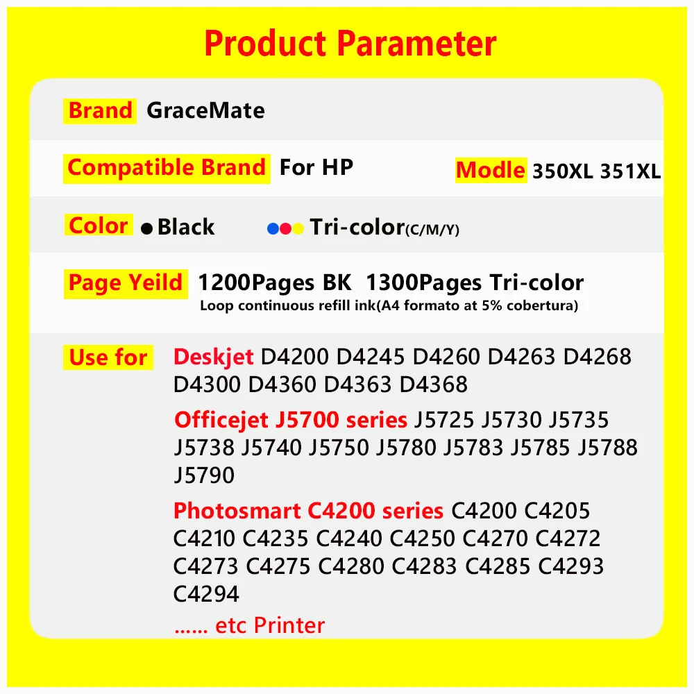 Imagem -02 - Substituição do Cartucho de Tinta para hp 350 351 Hp350 para hp Deskjet D4260 C4280 D4360 J6480 C5280 J5780 C4480 Impressora 350xl 351xl