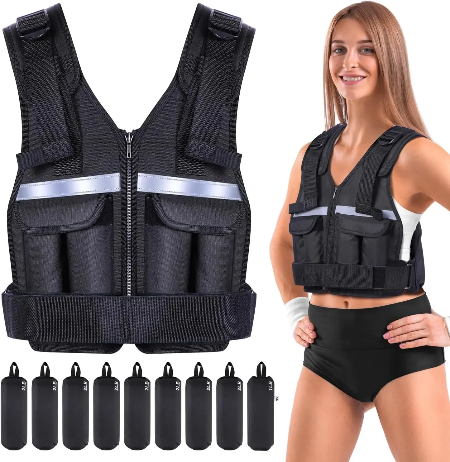 Adjustable Weighted Vest Weights Set, 2-18lbs Removable Body Weight Vests 16 In 1 Fast Adjust Running Vest for Men Women