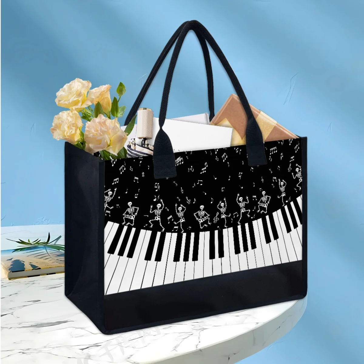 Piano Key Notes Designer Casual Ladies Tote Bag Vintage Canvas Portable Handbag Music Style Wedding Birthday Gift Beach Bags New