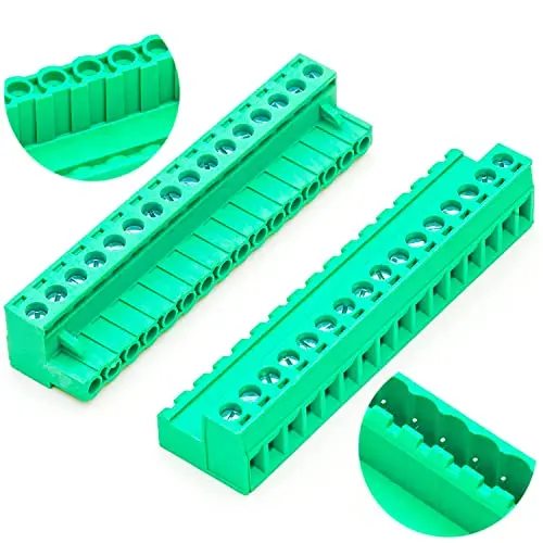 

5.08mm Male & Female 16 Pin Phoenix Connector No Soldering Green PCB Screw Terminal Block Connector (1Set 5.08MF-16Pin)