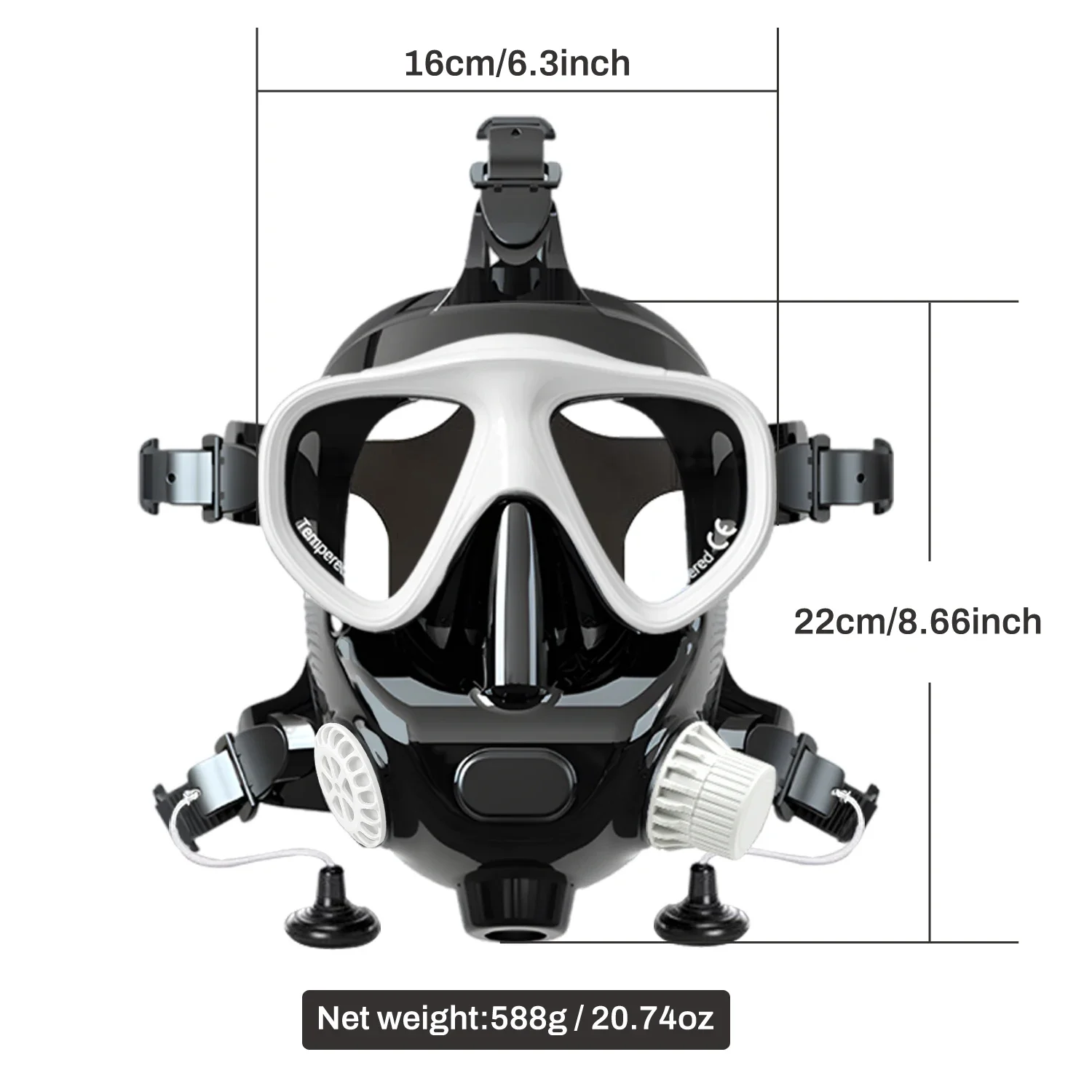 

TRIMIX Full Face Diving Mask with Camera Mount Snorkel Mask for Adults Compatible with Above 1L Scuba Diving Tank，Unisex