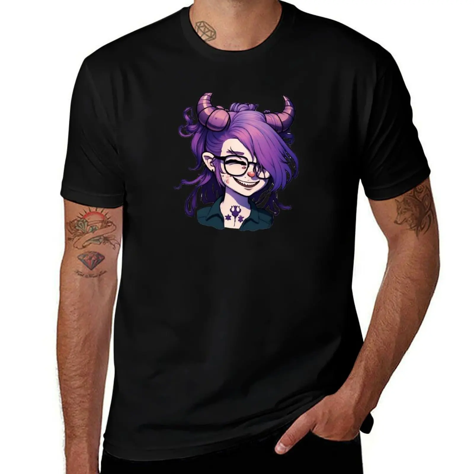 

purple hair girl with horns T-Shirt cotton graphic tees blanks vintage t shirts t shirts for men graphic