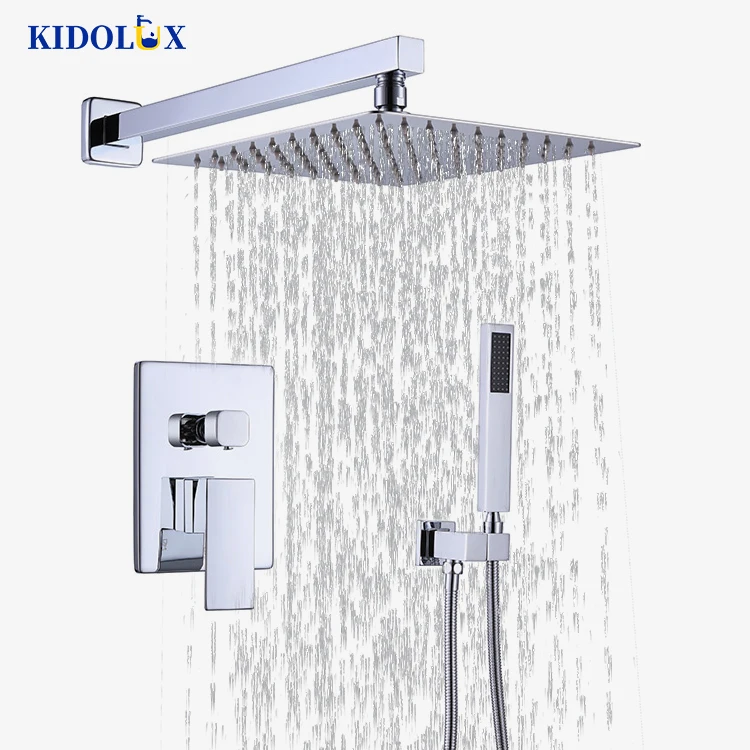 

Chrome Thermostatic Brass Hot Cold Water Mixer In Wall Mounted Single Dual Handle Bathroom Rain Concealed Shower Set Kit