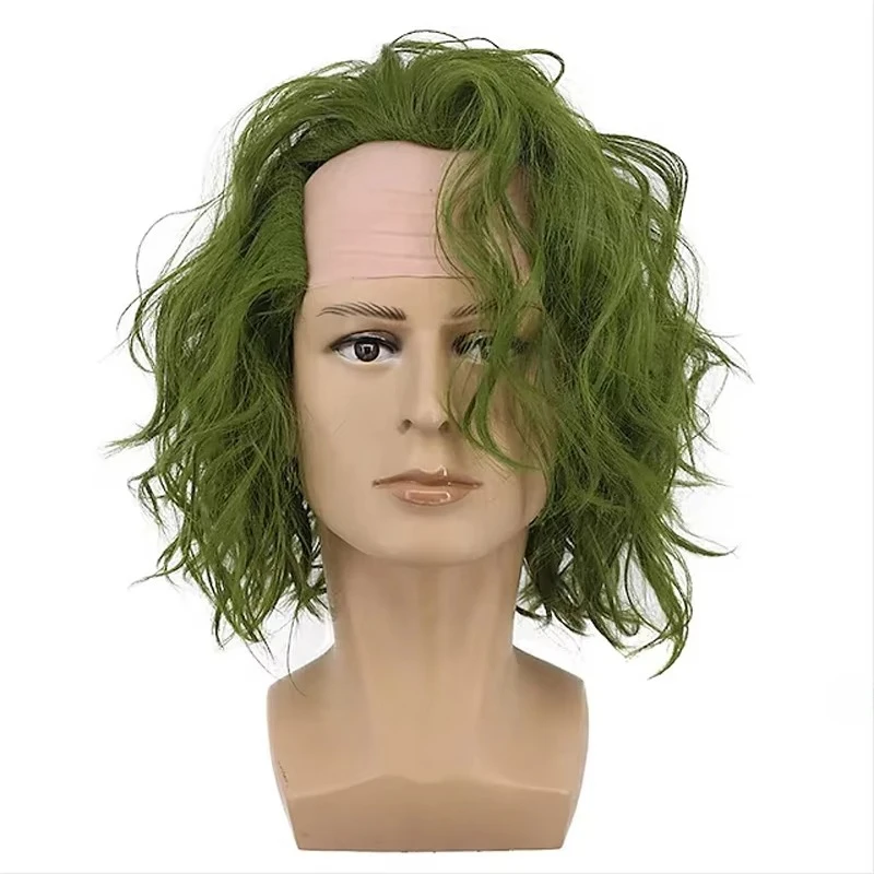 WHIMSICAL W Green Cosplay Wigs for Men Synthetic Wigs Short Curly Costume Wigs Halloween Party