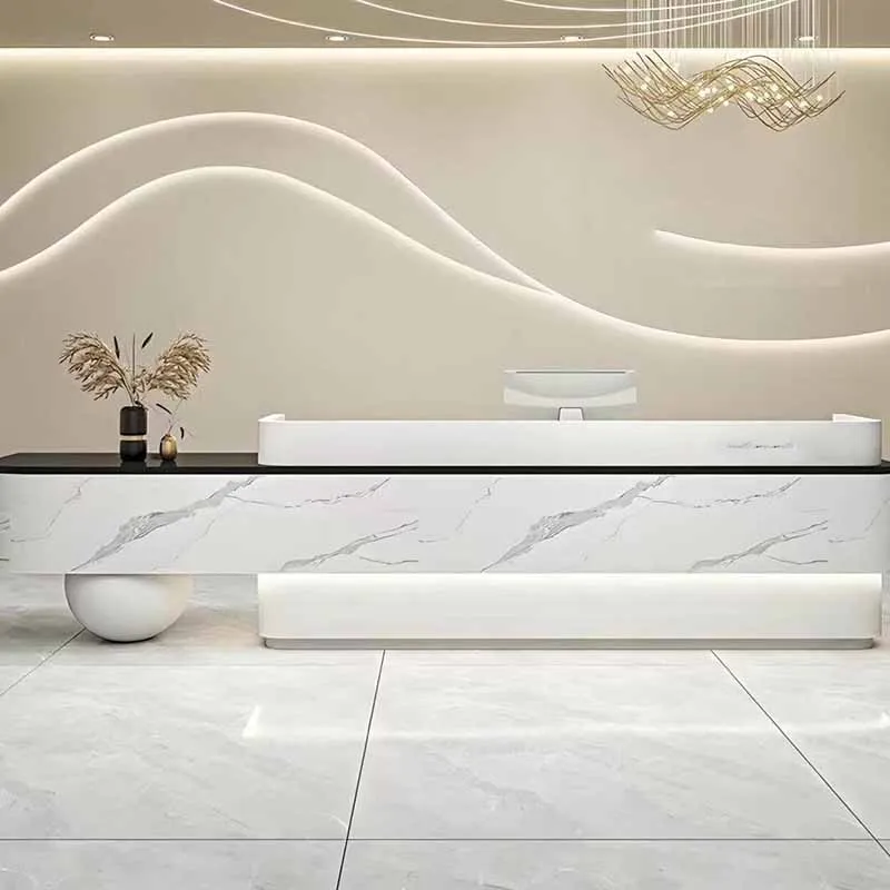 White Curved Reception Counters Luxury Organizer Drawer Clinic Front Desk Reception Curved Stone Empfang Theke Office Furniture
